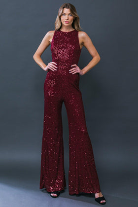 Flying Tomato 8018 Burgundy High-Neck Jumpsuit