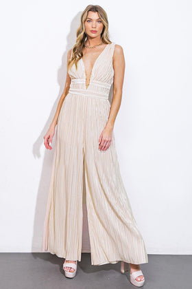 Flying Tomato 8225 Beige Sleeveless Jumpsuit