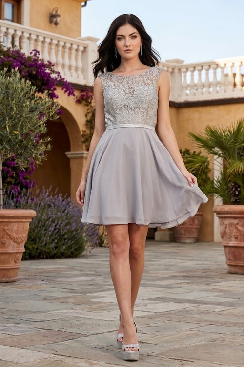 May Queen BABY BLUE Embroidered mesh &amp; Chiffon A-Line Dress