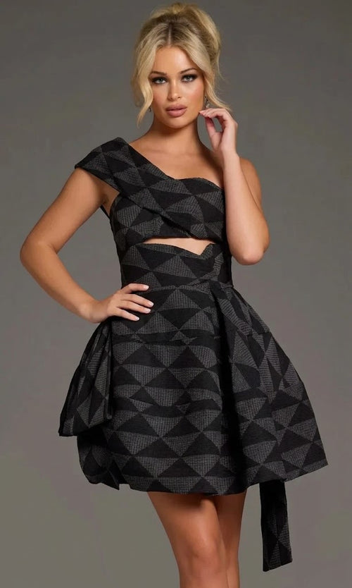 Geometric One-Shoulder A-Line Dress By Jovani 34404