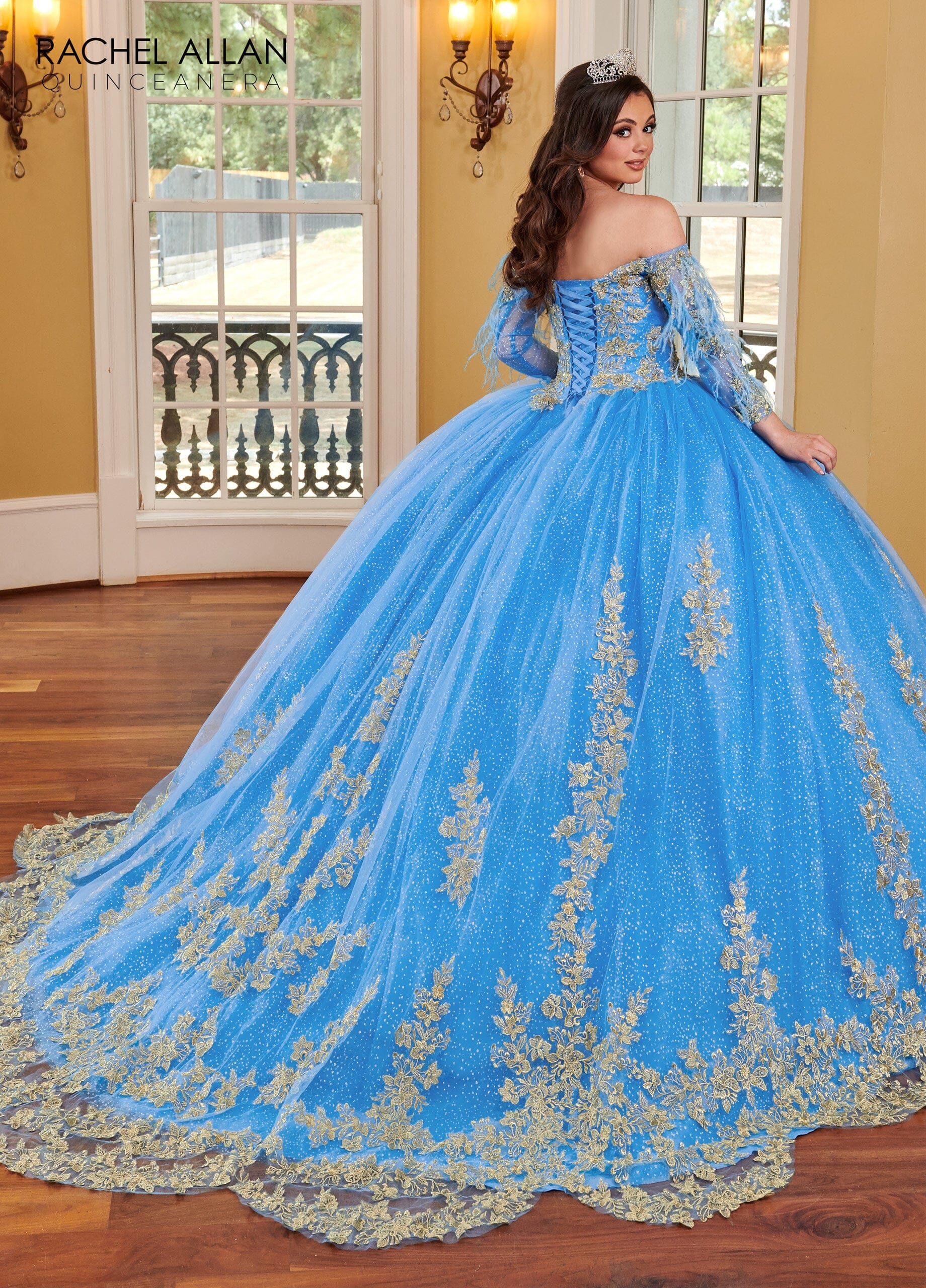 Rachel Allan RQ2167 Feather Cape Sleeve Quinceanera Dress