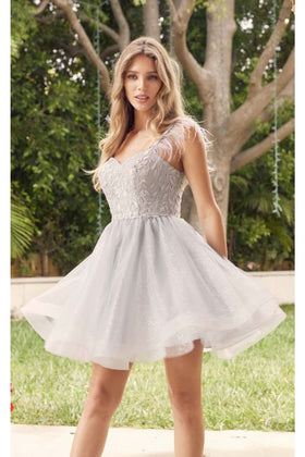 Silver Bridesmaid Dresses-Inexpensive Feather-Embellished by Juliet 881
