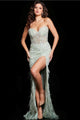 Feather Fitted Strapless Slit Gown by Jovani 37540 - 00 / Mint - Long Formal Dresses