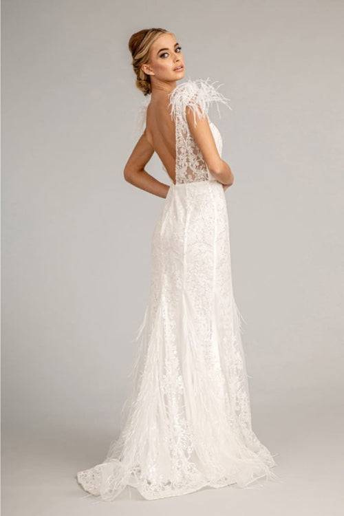 Feather Glitter Mermaid Dress by Elizabeth K GL1983 - Long Formal Dresses