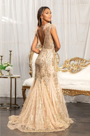Feather Glitter Mermaid Dress by Elizabeth K GL1983 - Long Formal Dresses