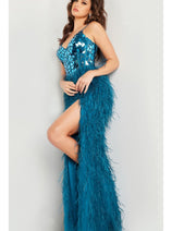 Feather Long Sequin Prom Dress: Jovani 37435