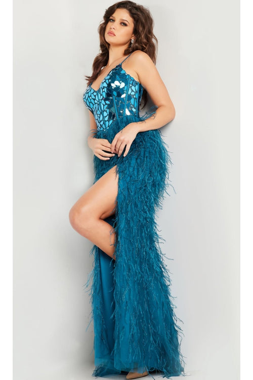 Feather Long Sequin Prom Dress: Jovani 37435 - Apparel & Accessories > Clothing > Dresses