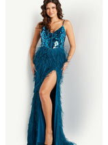 Feather Long Sequin Prom Dress: Jovani 37435