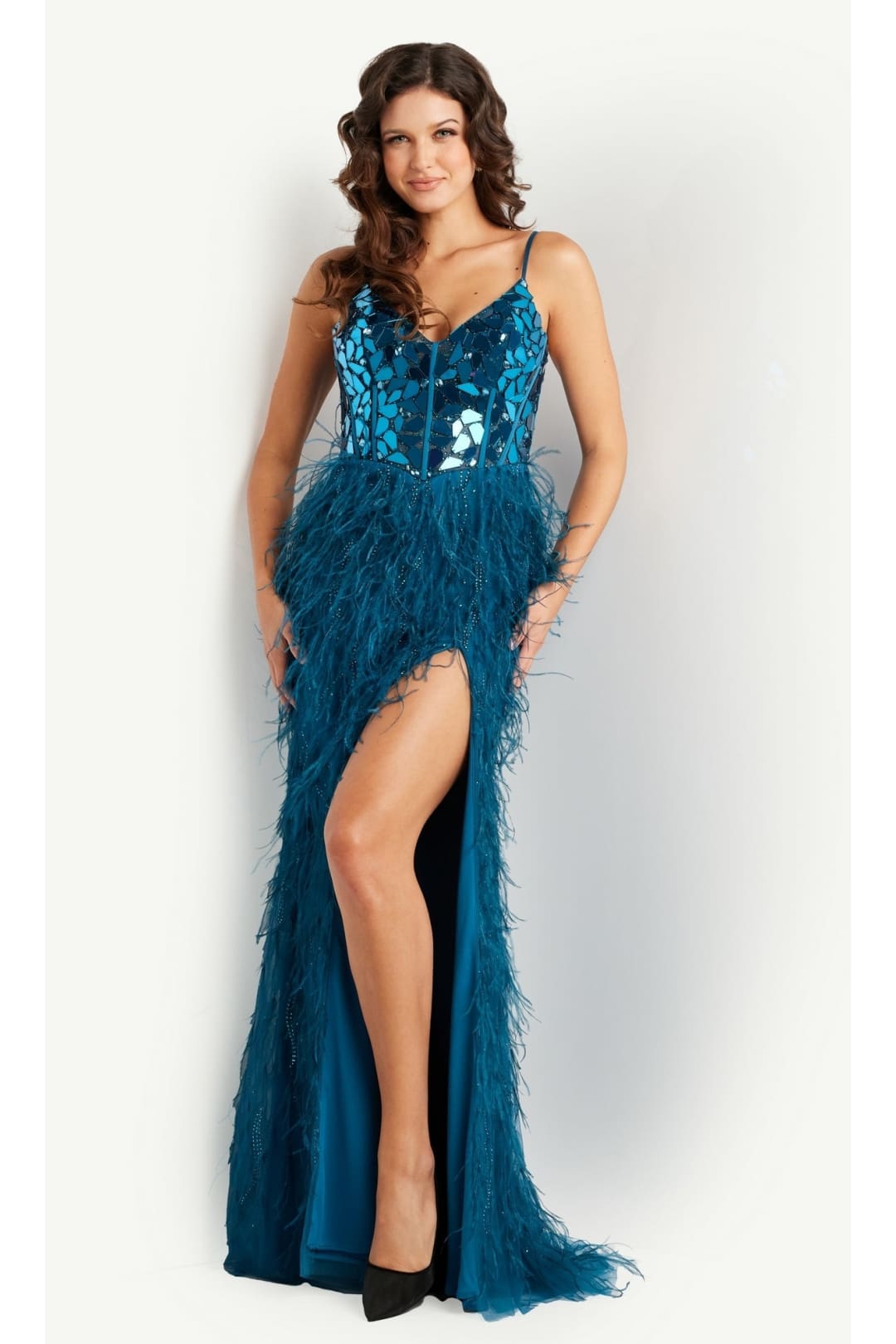 Feather Long Sequin Prom Dress: Jovani 37435 - Apparel & Accessories > Clothing > Dresses