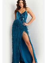 Feather Long Sequin Prom Dress: Jovani 37435