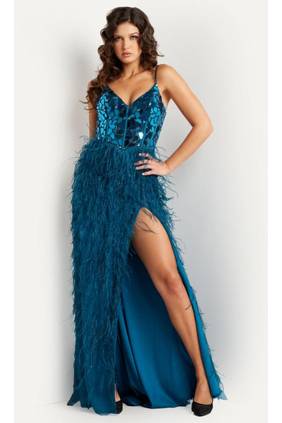 Feather Long Sequin Prom Dress: Jovani 37435 - Apparel & Accessories > Clothing > Dresses