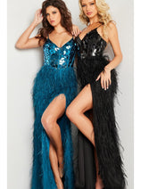 Feather Long Sequin Prom Dress: Jovani 37435