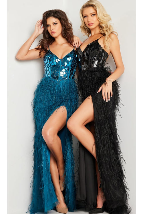 Feather Long Sequin Prom Dress: Jovani 37435 - Apparel & Accessories > Clothing > Dresses