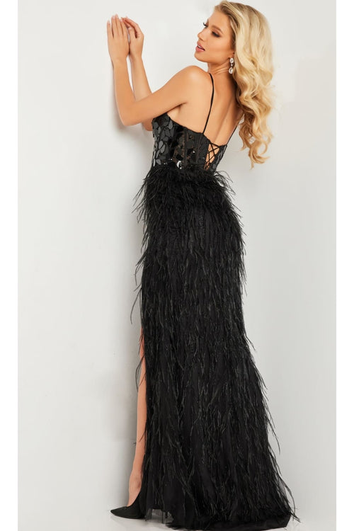 Feather Long Sequin Prom Dress: Jovani 37435 - Apparel & Accessories > Clothing > Dresses
