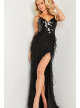Feather Long Sequin Prom Dress: Jovani 37435