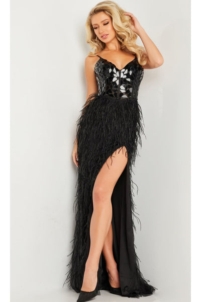 Feather Long Sequin Prom Dress: Jovani 37435 - Apparel & Accessories > Clothing > Dresses