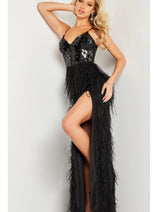 Feather Long Sequin Prom Dress: Jovani 37435