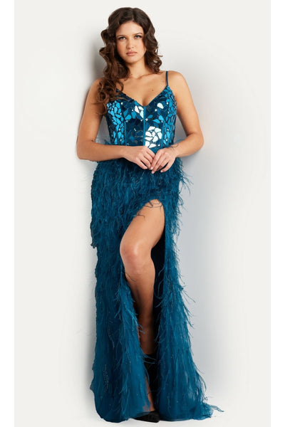Feather Long Sequin Prom Dress: Jovani 37435 - Apparel & Accessories > Clothing > Dresses