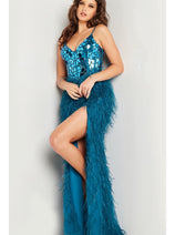 Feather Long Sequin Prom Dress: Jovani 37435