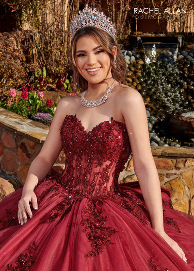 Rachel Allan RQ2171 Feather Long Sleeve Quinceanera Dress