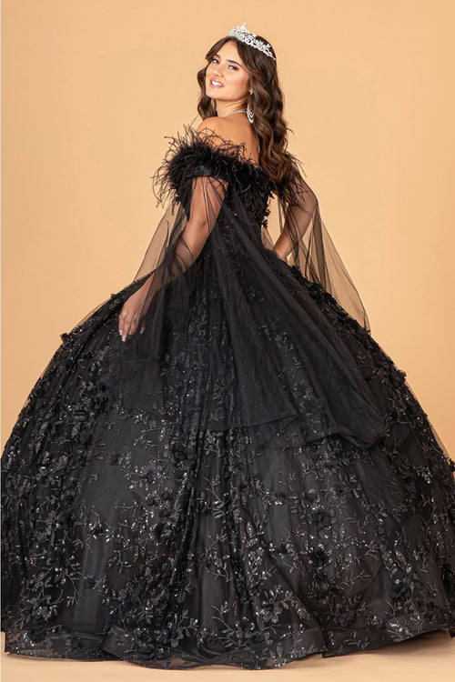 Feather Off Shoulder Ball Gown by Elizabeth K GL3101 - Quinceanera Dresses