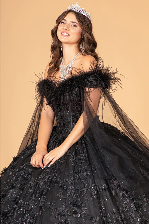 Feather Off Shoulder Ball Gown by Elizabeth K GL3101 - Quinceanera Dresses