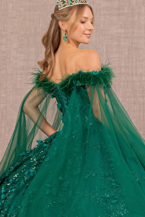 Feather Off Shoulder Ball Gown by Elizabeth K GL3101 - Quinceanera Dresses