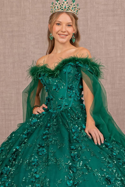 Feather Off Shoulder Ball Gown by Elizabeth K GL3101 - Quinceanera Dresses