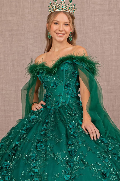 Feather Off Shoulder Ball Gown by Elizabeth K GL3101 - Quinceanera Dresses