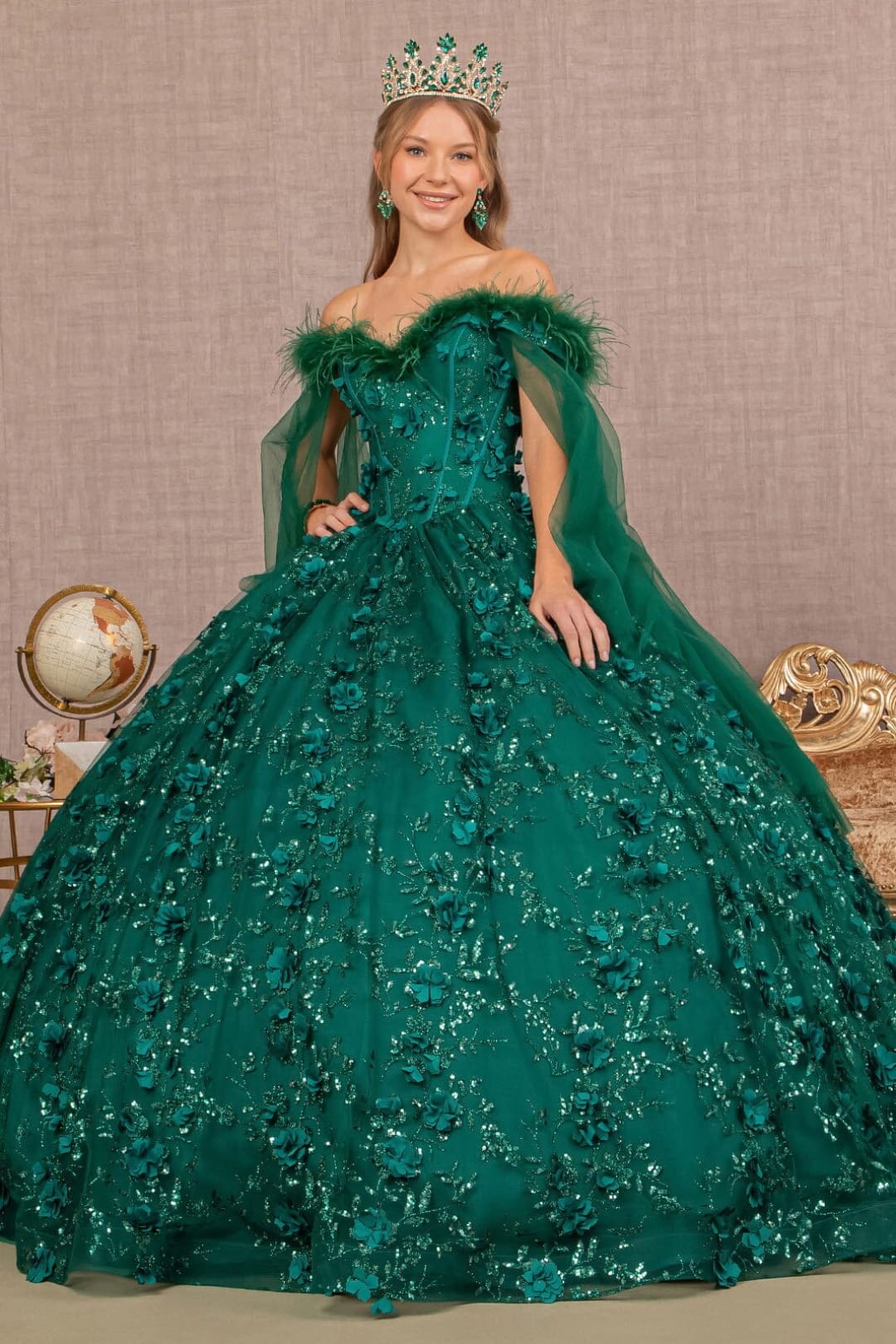 Feather Off Shoulder Ball Gown by Elizabeth K GL3101 - Quinceanera Dresses