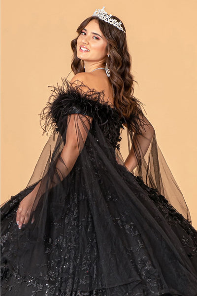 Feather Off Shoulder Ball Gown by Elizabeth K GL3101 - Quinceanera Dresses