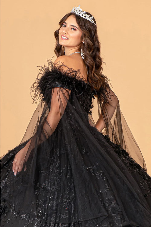 Feather Off Shoulder Ball Gown by Elizabeth K GL3101 - Quinceanera Dresses