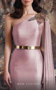 MNM Couture EZ0020 One-Shoulder Satin Gown with Cape Sleeve in Burgundy