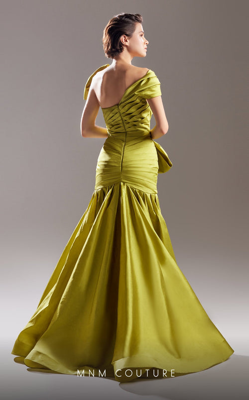 Gaby Charbachi G1542 One-Shoulder Ruched Olive Evening Gown by MNM Couture