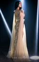 MNM Couture K3961 Embellished Illusion Cape Gown—Beige