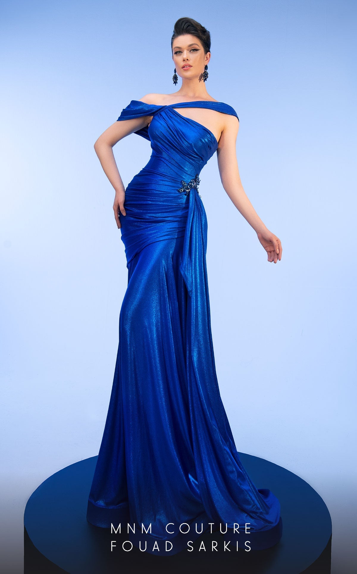 Fouad Sarkis 2792 Metallic Asymmetrical Couture Gown