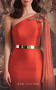 MNM Couture EZ0020 One-Shoulder Satin Gown with Cape Sleeve in Burgundy