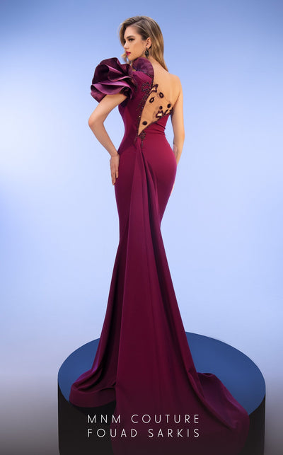 Fouad Sarkis 2736A One-Shoulder Ruffled Mermaid Gown