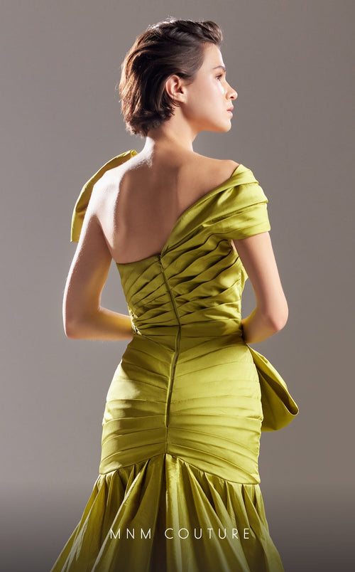Gaby Charbachi G1542 One-Shoulder Ruched Olive Evening Gown by MNM Couture