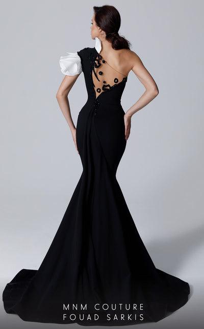 Fouad Sarkis 2736 One-Shoulder Contrast Ruffle Gown by MNM Couture