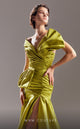 Gaby Charbachi G1542 One-Shoulder Ruched Olive Evening Gown by MNM Couture