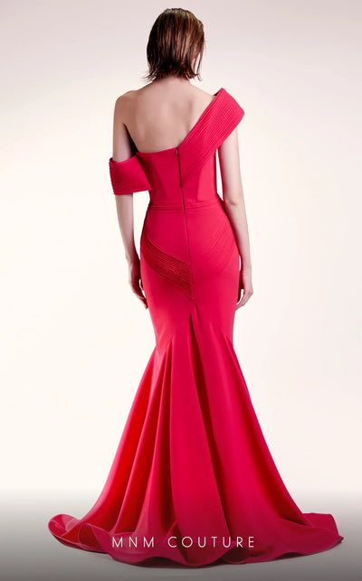 Gaby Charbachi G1430 Off-Shoulder Pleated Mermaid Evening Gown in Fuchsia by MNM Couture