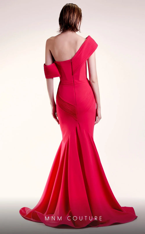Gaby Charbachi G1430 Off-Shoulder Pleated Mermaid Evening Gown in Fuchsia by MNM Couture