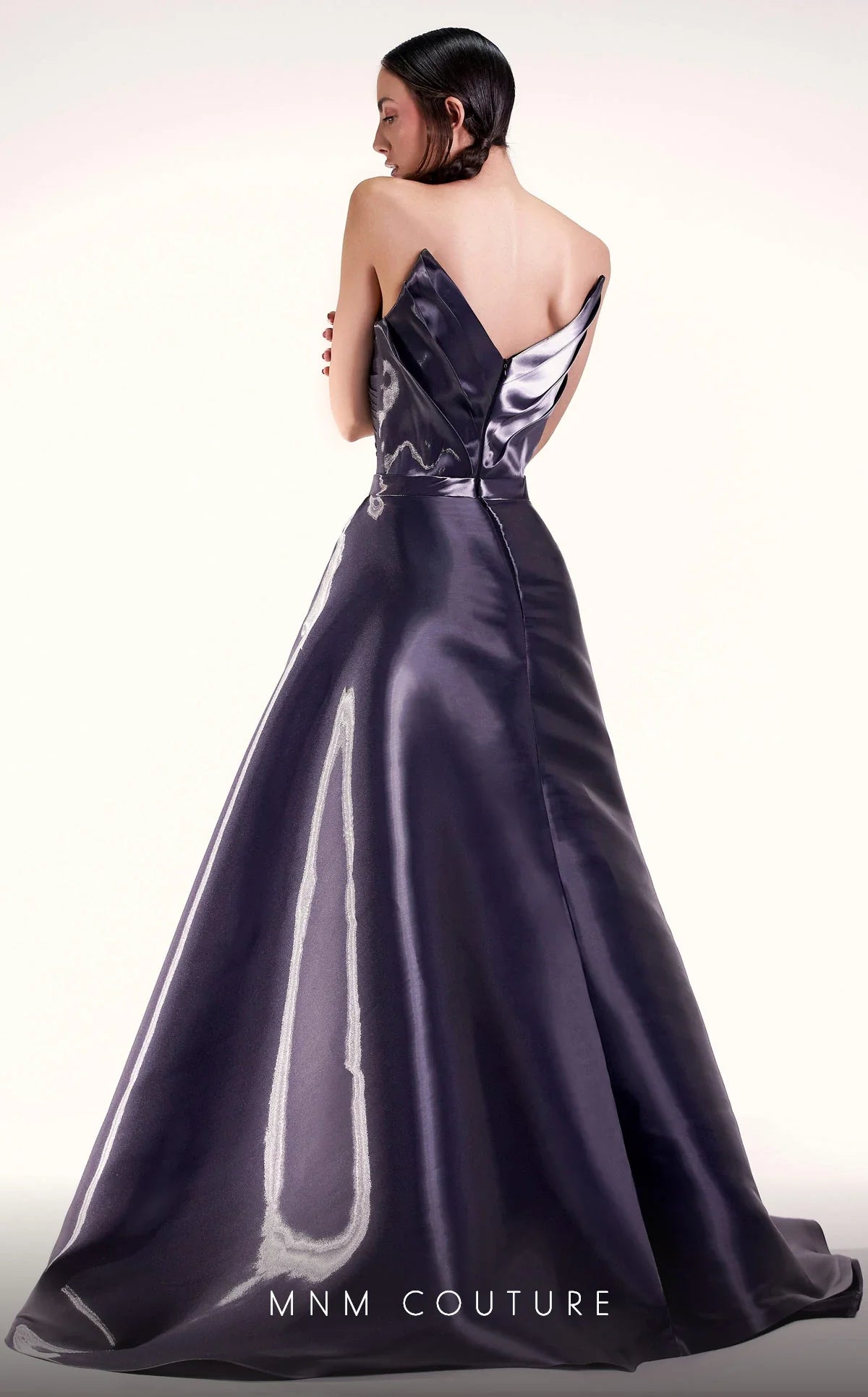 Gaby Charbachi G1419 Grey Satin One-Shoulder Gown by MNM Couture