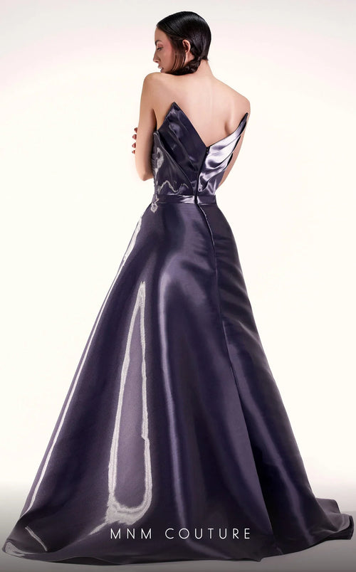 Gaby Charbachi G1419 Grey Satin One-Shoulder Gown by MNM Couture