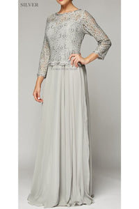 FINAL SALE! 3/4 Sleeve Evening Gown - Silver / XL