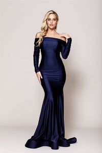FINAL SALE! Long sleeveBodycon Gown - Navy / 12