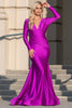 FINAL SALE! Long sleeve Stretchy Evening Gown - MAGENTA / 8