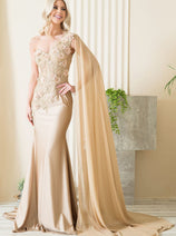 Final Sale Amelia Couture 388 One Shoulder Sage Size 8 3D Floral Gown