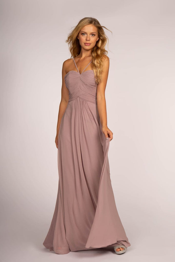 Halter Bridesmaids Simple Dress - MAUVE / XS